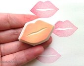 kiss rubber stamp. lips rubber stamp. hand carved rubber stamp. hand carved stamp.