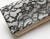 The LENA CLUTCH - Black Lace  and Ivory Satin Clutch - Wedding Clutch Purse - Bridesmaid Gift Idea