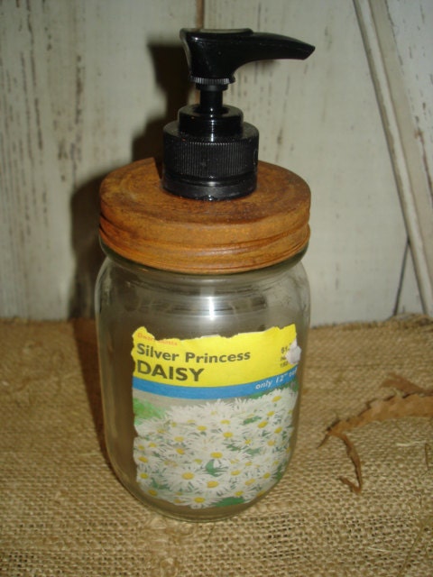 Liquid Soap Dispenser Daisy Seed Packet Label, Primitive, Rustic, Soap Dispenser