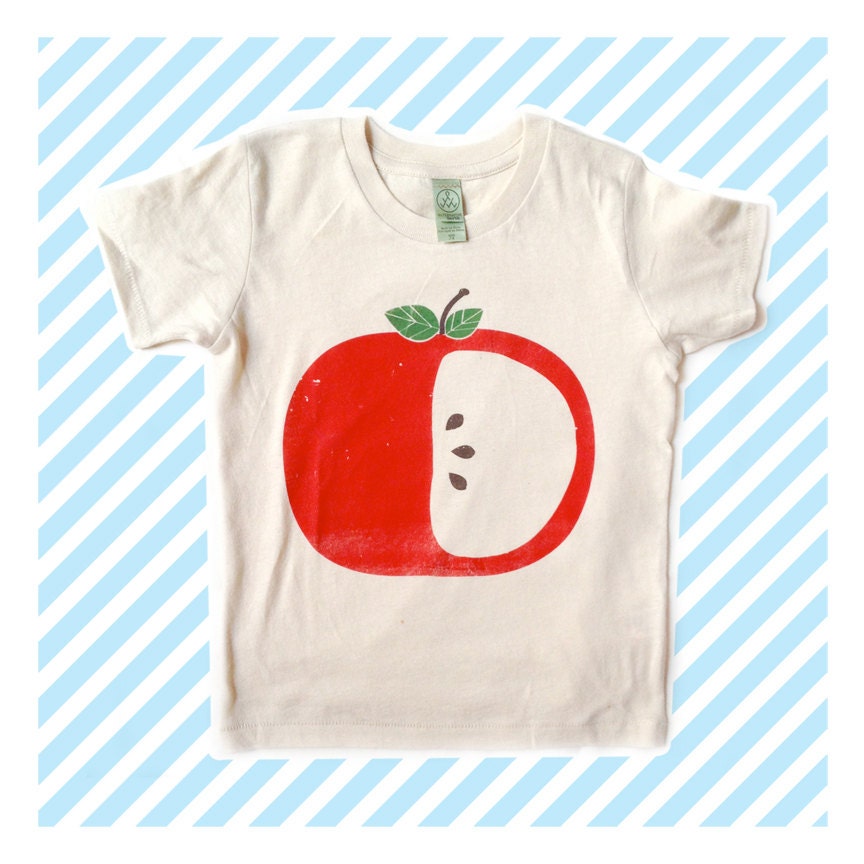 Kid's Tee Shirt, Red Apple, Screenprinted, Organic Cotton