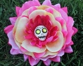 Pink and Yellow Sugar Skull Combination Hair Clip and Pin