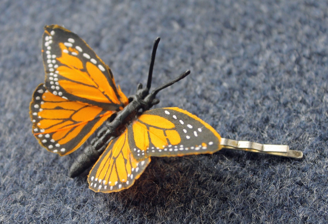 Single Orange Butterfly Bobby Pin