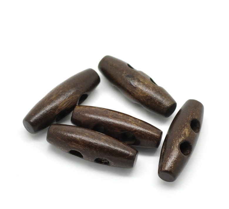 6 small wooden Toggle Buttons - Dark Brown 3 x 1cm  (121AA)