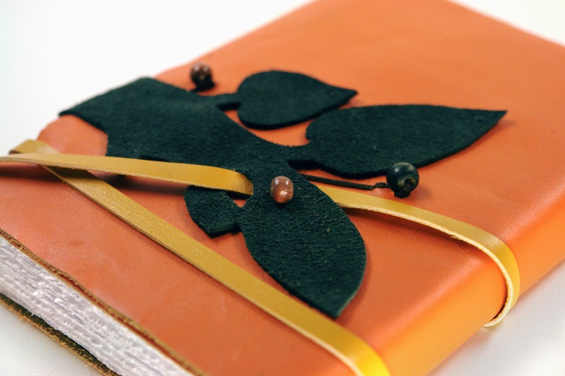 Orange Black Leather Journal, Notebook, Diary - Minimalist Geometric Journal