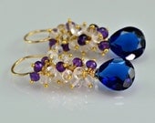 Multi Gemstone Cluster Earrings Quartz Amethyst Crystal Wire Wrapped Earrings