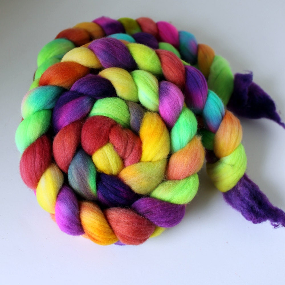 Handpainted Polwarth Wool Top - Wool Roving - Spinning and Felting Fiber - 4ozs - RAINBOW
