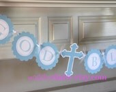 God Bless CHRISTENING Baptism or First Communion Banner PINK or BLUE