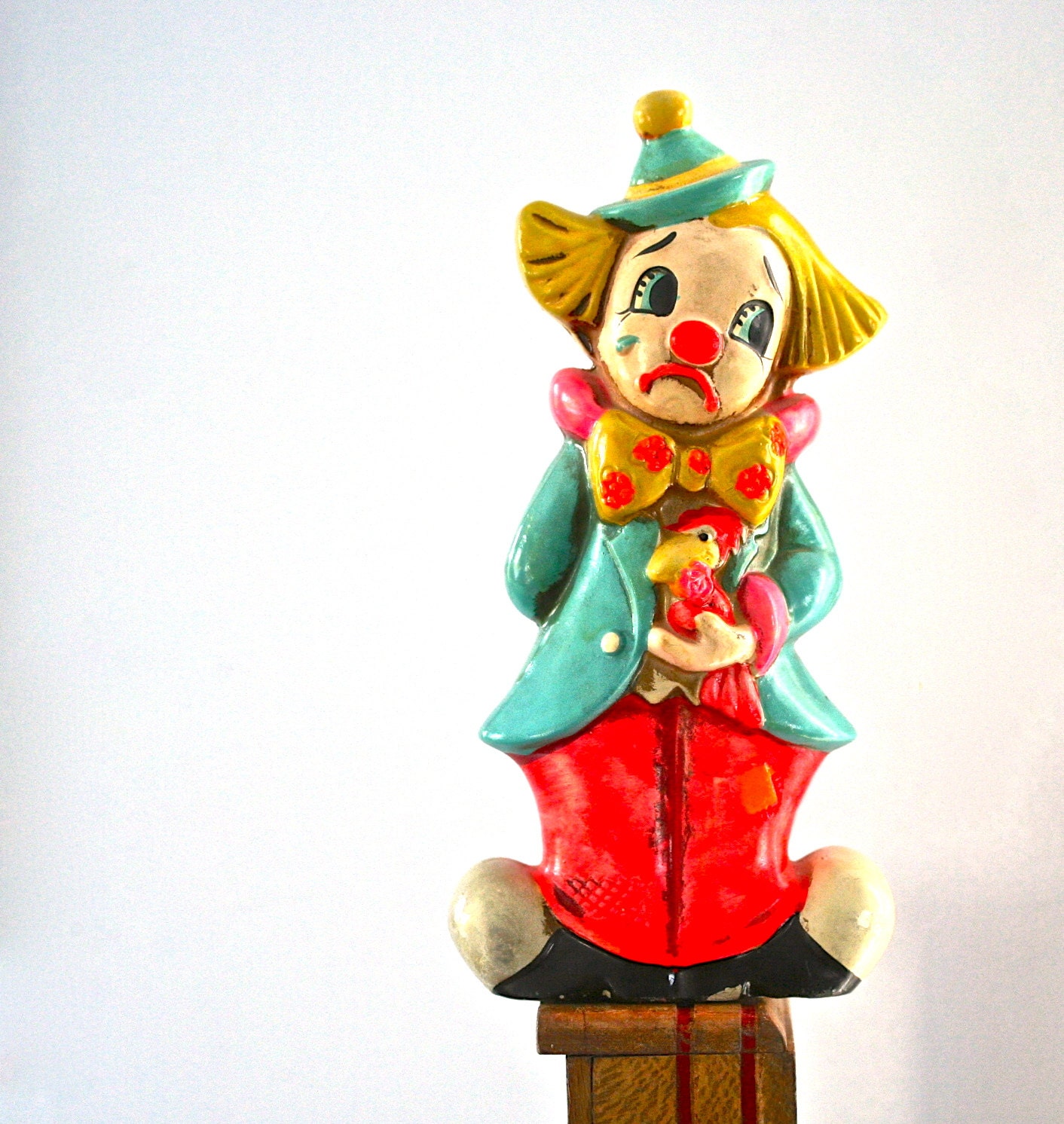 The Tears of a Clown - Vintage Happy and Sad Ceramic Clown Bank, Made in Japan, Mod, Retro, Bright, Neon