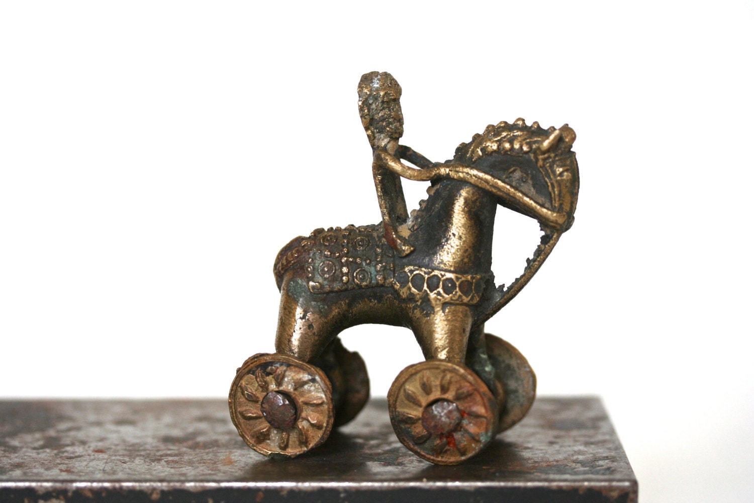 Giddy Up - Vintage Temple Toy - Brass Horse - India - Wheeled Horse - Tiny