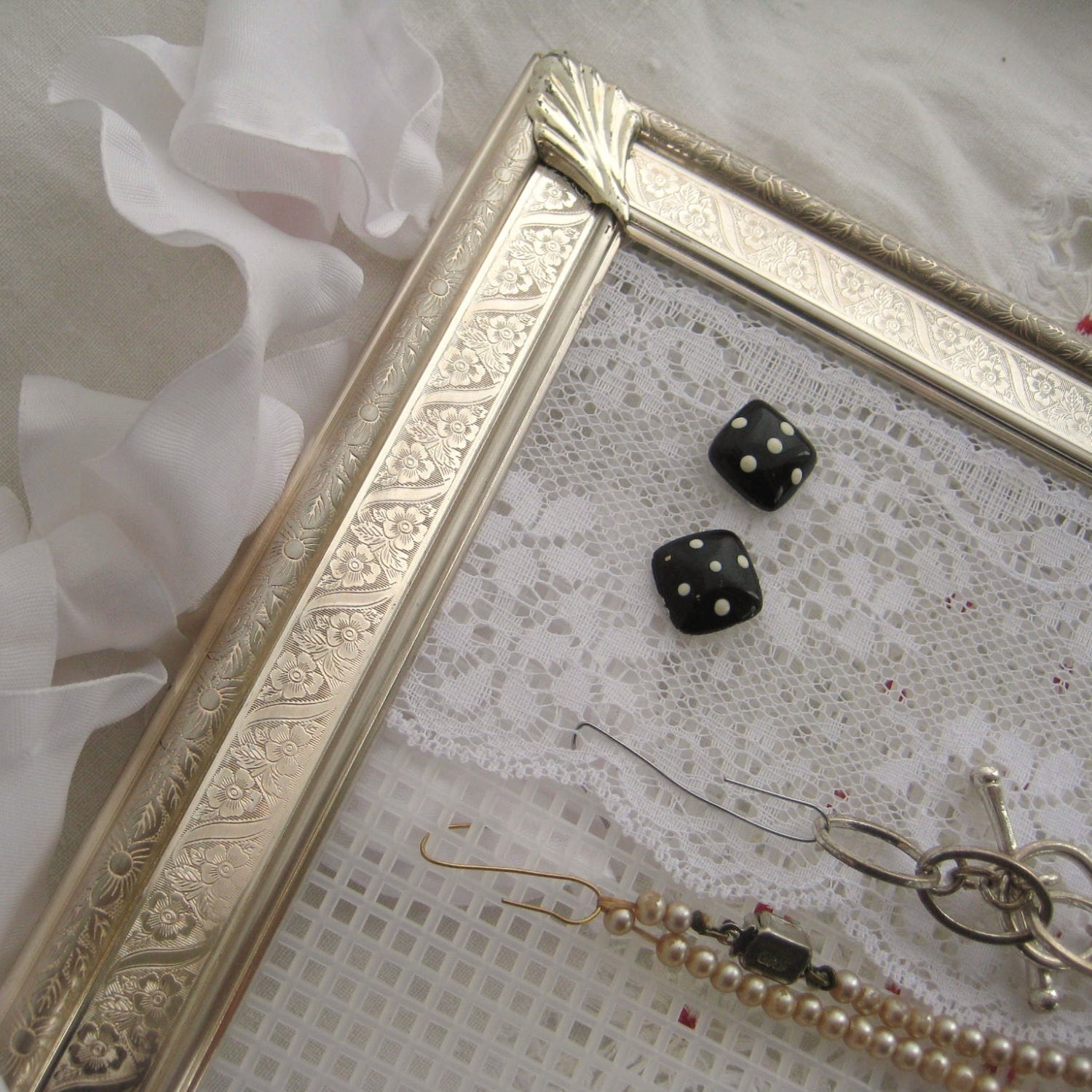 Earring Holder Jewelry Organizer Display Romantic Repurposed Vintage Picture Frame