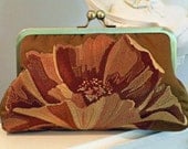 Bridal..Golden Oriental Poppy  Clutch/Purse/Bag...Embroidered Silk..Wedding Gift..Hochzeit..Limited Edition silk kimono fabric..FreeMonogram