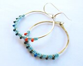 Full Moon Rising Hoops in turquoise and orange and dark green iridescent