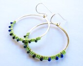 Full Moon Rising Hoops in light green and dark green iridescent and dark blue