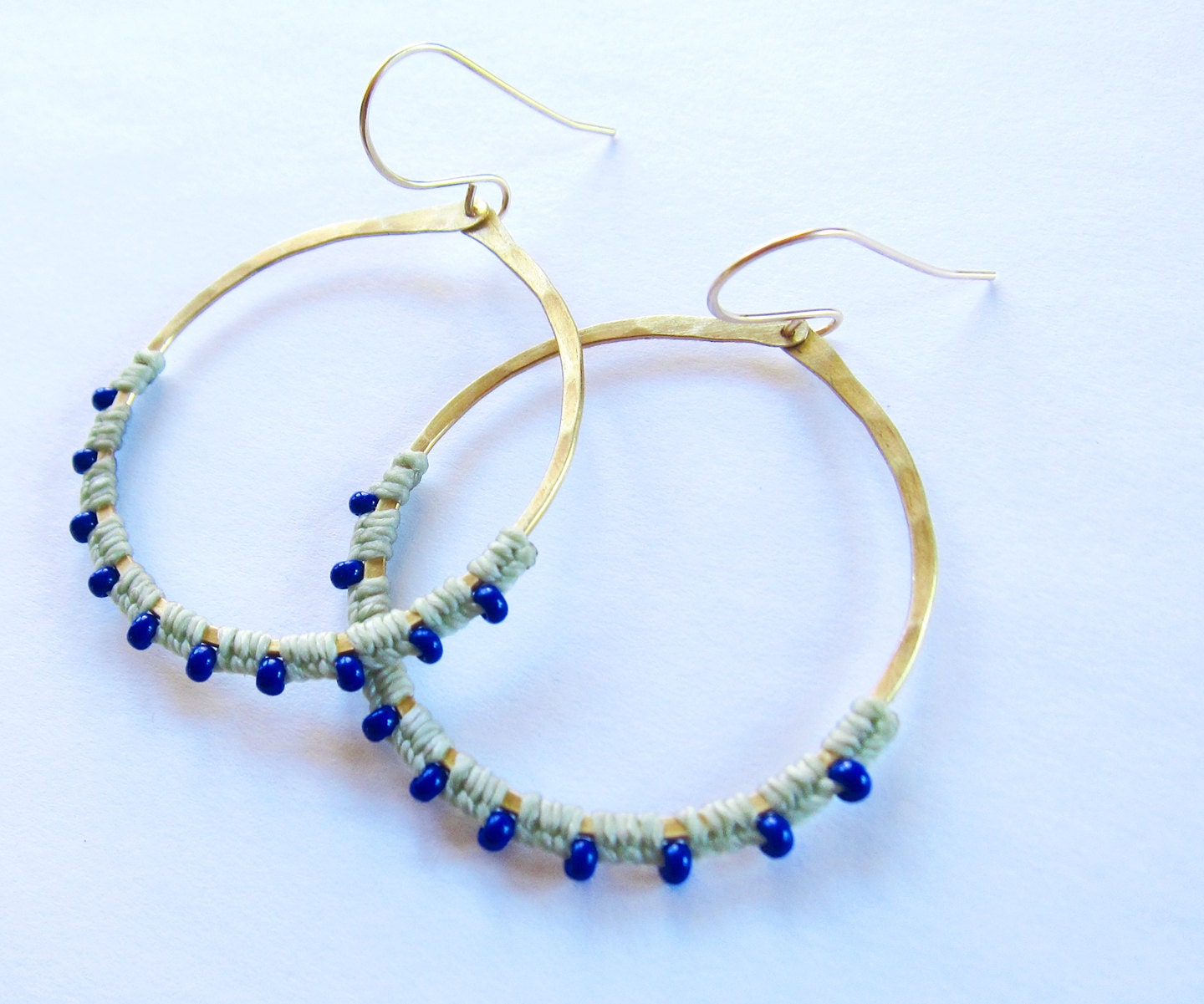 Full Moon Rising Hoops in mint and dark blue