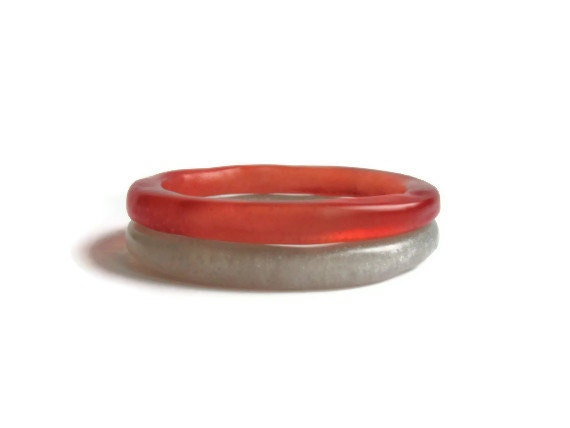 Resin Bangle Bracelet Set - Twiggy in Metallic Coral