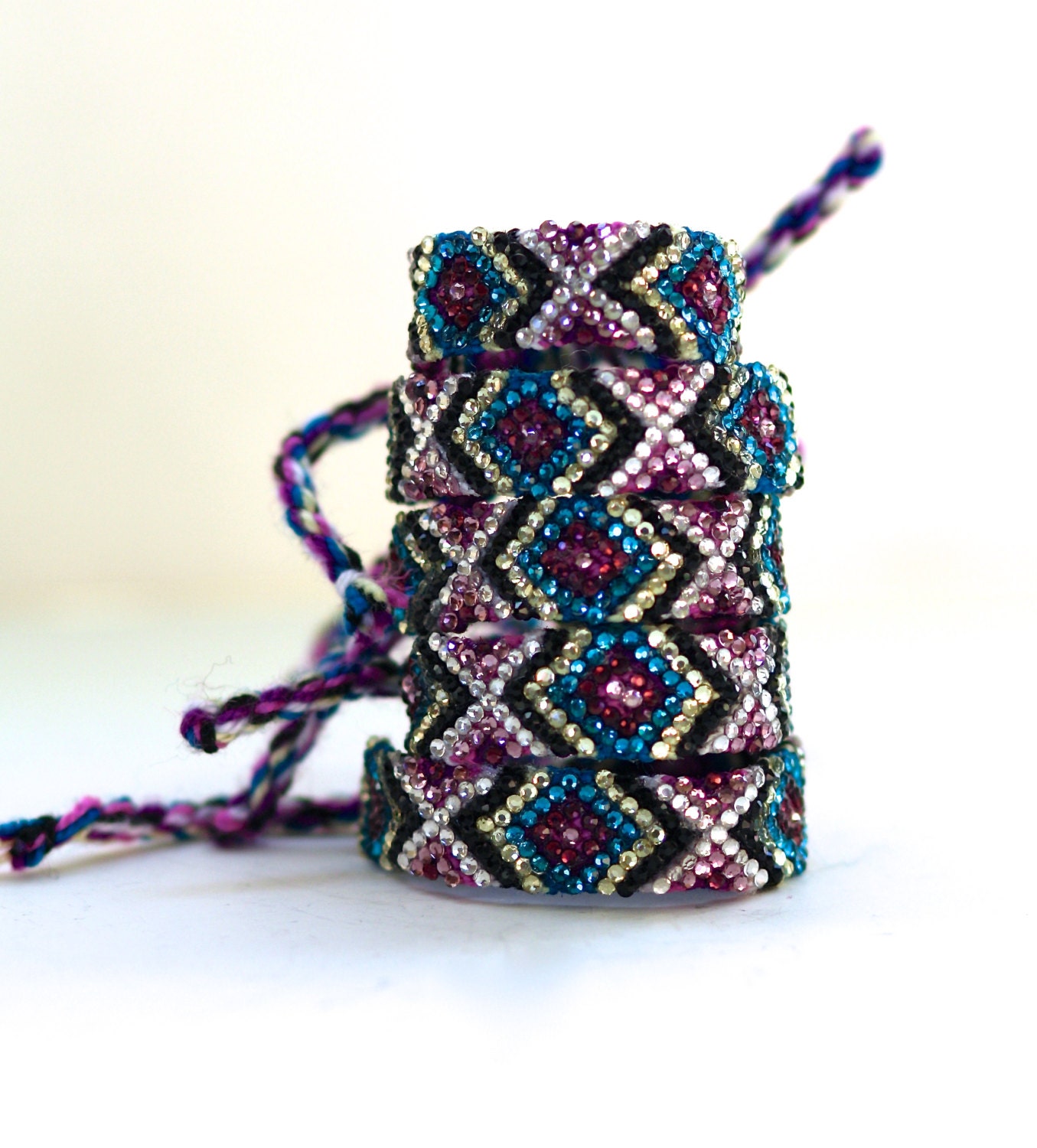 The Original Swarovski Crystal Friendship Bracelet- Iris Design (Pink, Purple, Blue, Silver and Black)