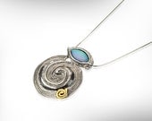 Sterling Silver with 14k Gold Pendant, Handmade woman Opal Jewelry by Nurit Design