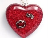On Sale Vampire Love Bites Red Glitter Resin Heart Necklace