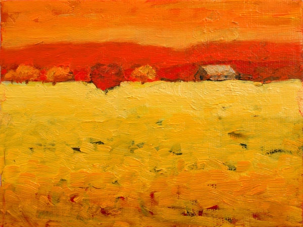 Summer Field, Farm House, Orchard trees, Contemporary Landscape painting, Fine Art Print Reproduction, 6 x 8, Limited Ed.
