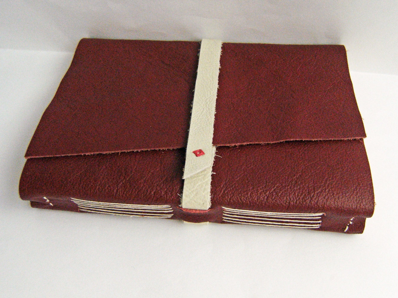 Red Leather Journal - Red and Ivory Longstitch Notebook