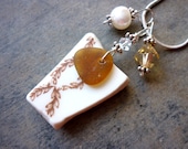 Sea Glass Necklace - Beach Sea Pottery Shard Floral