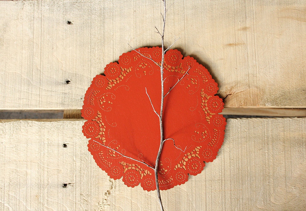 table decor - wood doily - cheery colors - 10 dollar gift - coworker gift