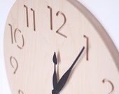 big oversize modern wood wall clock with natural woodgrain modern numbers