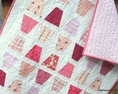 Pink  and White Modern Baby Girl Quilt Tumbling Blocks