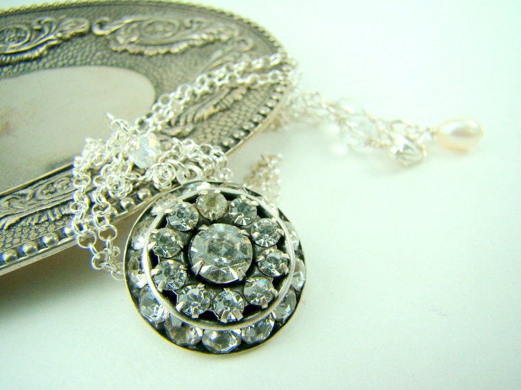 Swarovski crystal necklace, swarovski crystal pendant, crystal disk, bridal necklace, prom jewelry