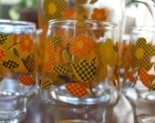 70s mod floral pitcher and 12oz tumbler drinking glass set