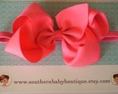 NEW ITEM----Hair Bow ELASTIC Headband-----Neon Pink