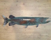 Musky / Pike Metal Handmade Wall Sculpture Lodge Cottage Lake Cabin Art Green