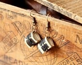 Black and Cream Mini Leather Journal Earrings - Mini Book Jewelry
