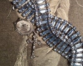 My Blue Heaven - Vintage Assemblage Blue Rhinestone Bracelet-Adorned with Antique Medals