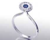 GENESIS Engagement ring, Diamond Sapphire Ring, Halo Ring, White Gold Sapphire Ring, Arosha Italian Fine Jewelry