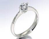 SOLO 0.5 carat Diamond Solitaire Ring, Unique Engagement Ring, 14K white gold engagement Ring, Micro Pave, Arosha Italian Fine Jewelry