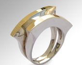 20% off SALE Ends May 23- DOUBLE MOON  Sterling Silver Gold Ring,  Unique Gold Silver Ring, Promise  ring, Contemporary Italian Jewelry