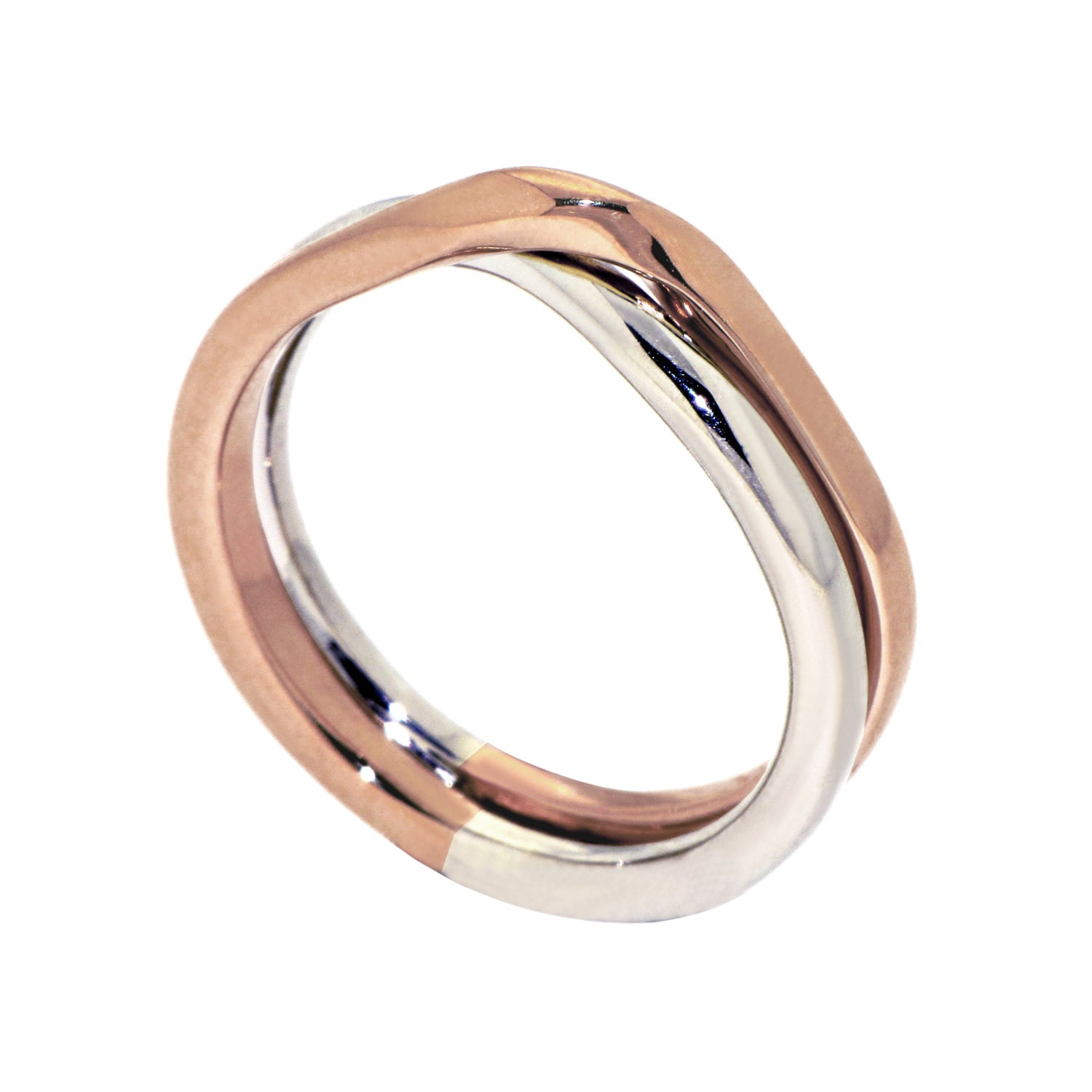 LOVE KNOT White and Rose gold wedding band, unique wedding ring, alternative mens womens wedding ring, two tone ring