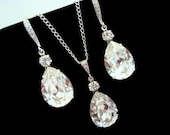 Bridal jewelry set, Wedding necklace and earrings, Swarovski crystal pendant necklace and earrings, bridesmaid jewelry