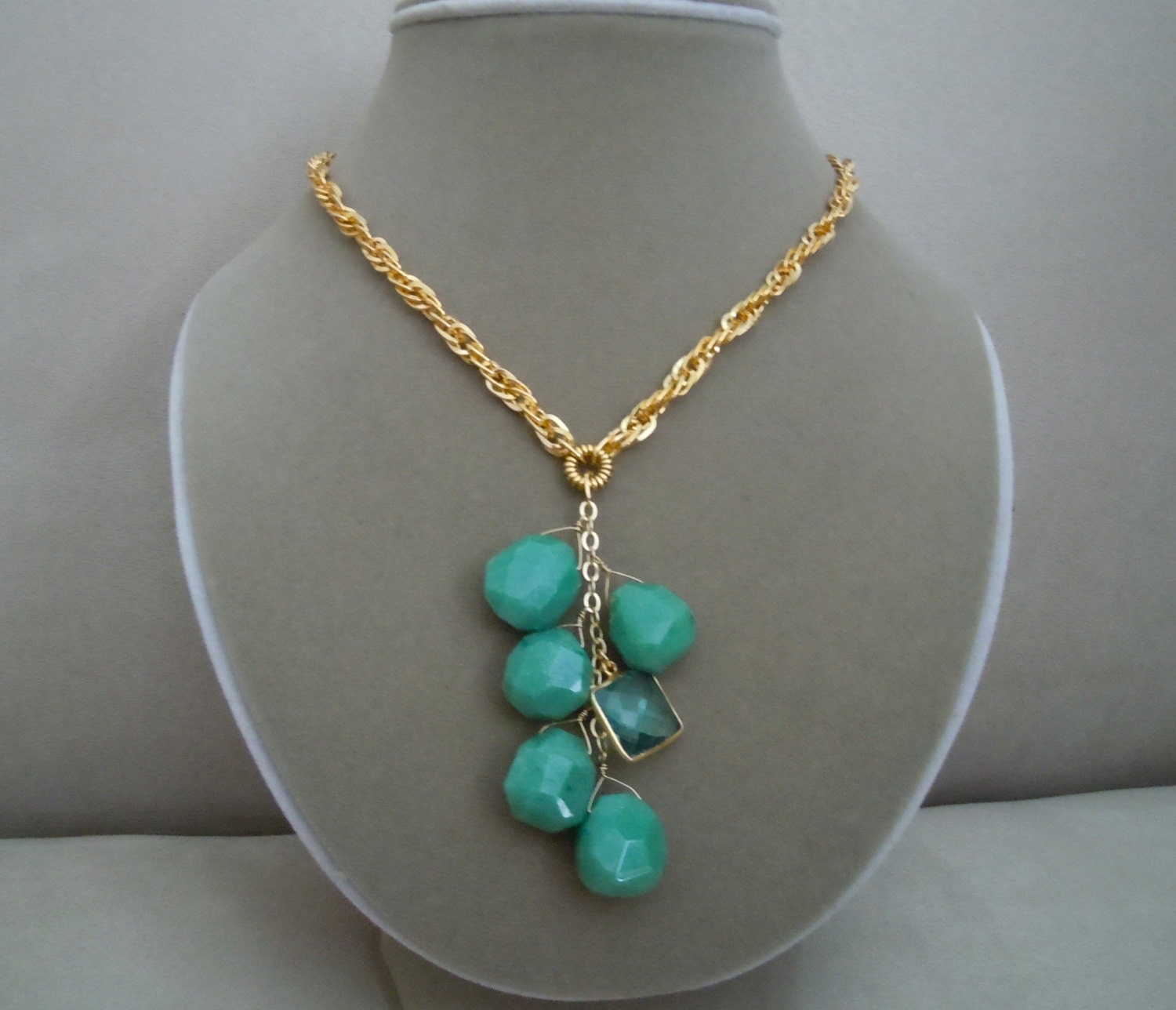 NEW Sweet Pea -- One of a Kind -- Green Onyx and Quartz Statement necklace