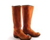 SALE Frye Campus Boots Vintage 1970s Carmel Whiskey Brown Square Toe Cowboy Leather Men's 5 1/2