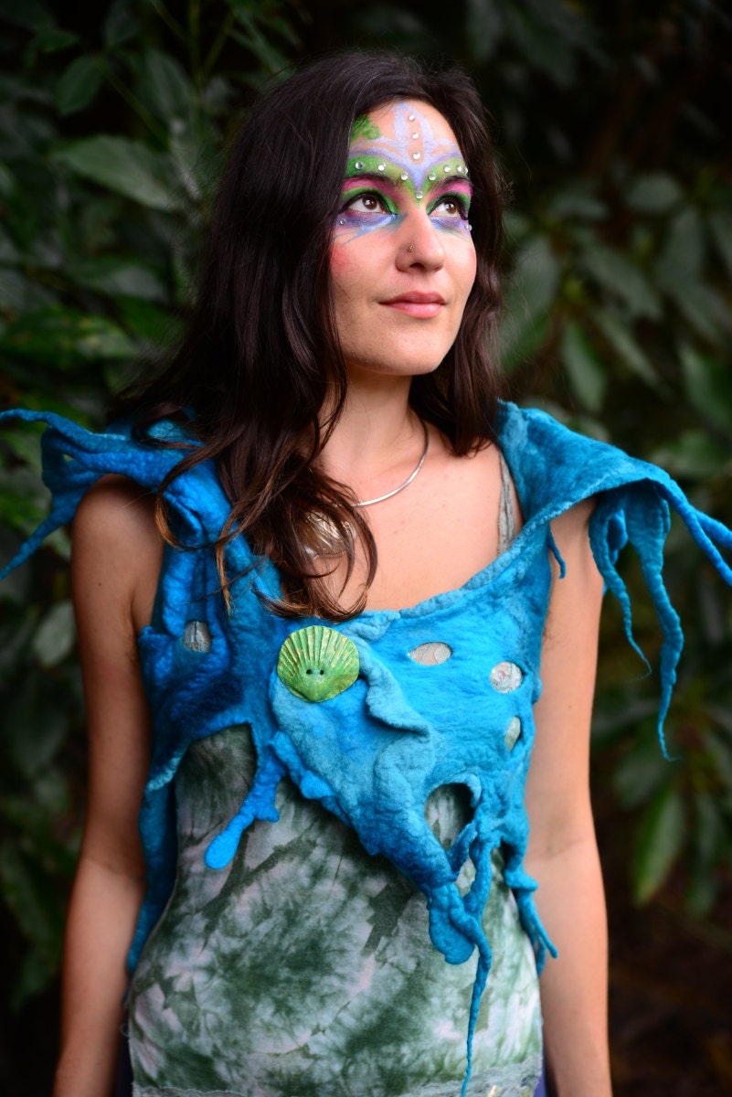 Felt Melted Water Sprite Mermaid of the Coral Reefs Pixie Pointed Wild Seamless Vest OOAK