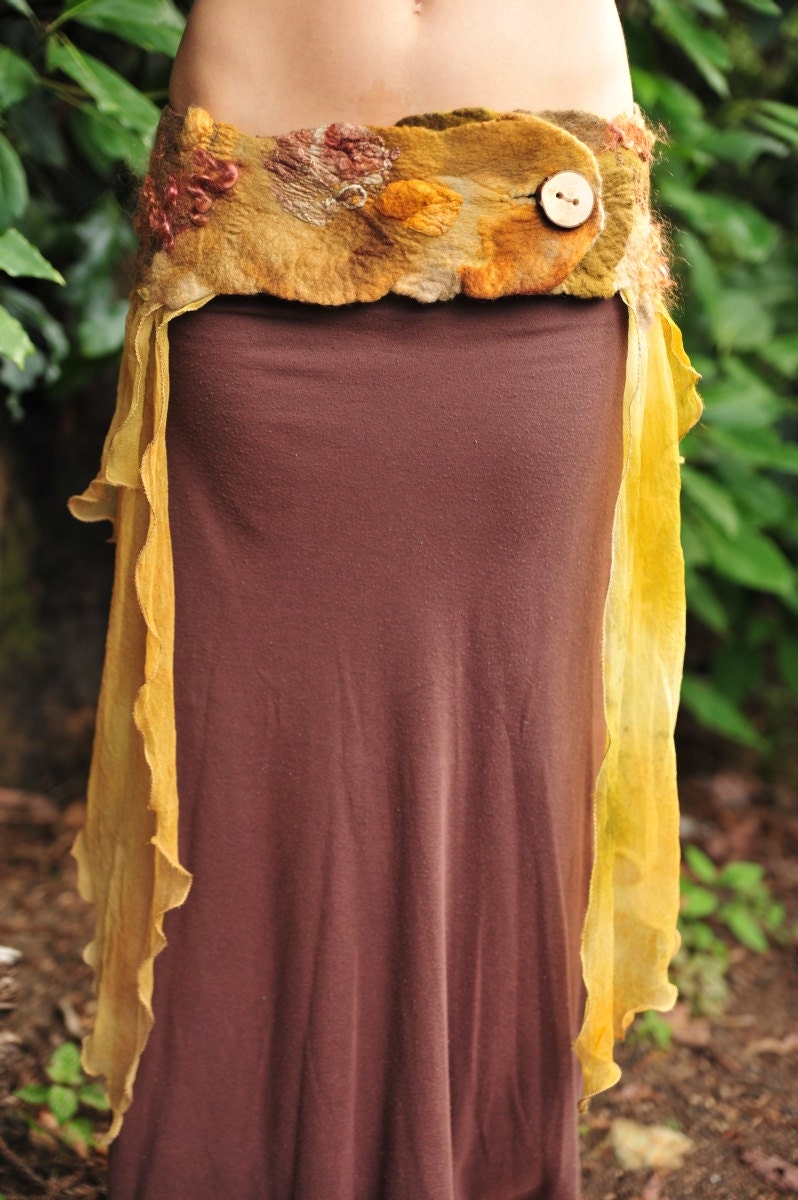 Nuno Felted Silk Chiffon Fairy PIxie Belt Skirt With Mohair And Silks OOAK