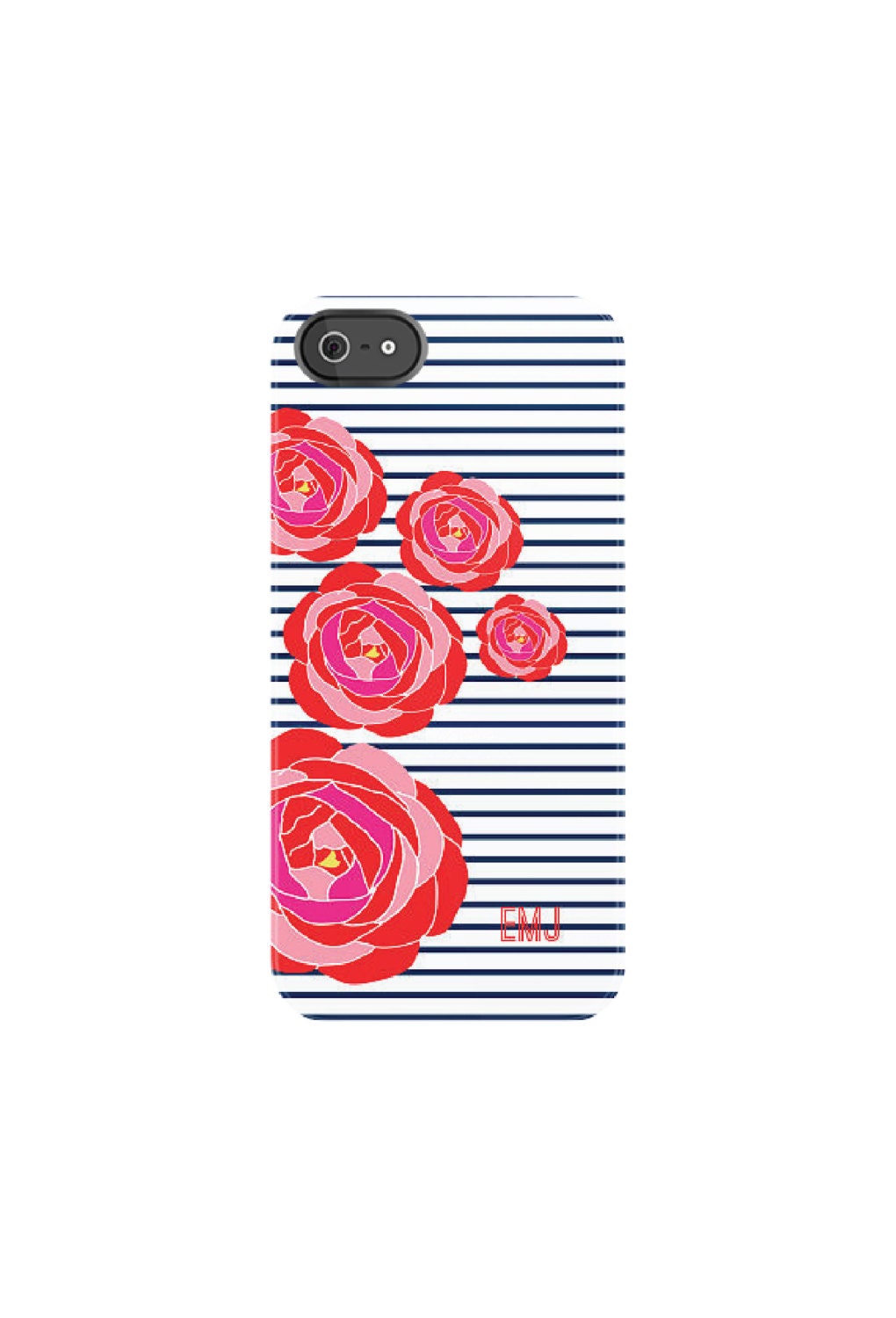 Monogrammed iPhone Case - STRIPED FLORAL Collection, choice of color