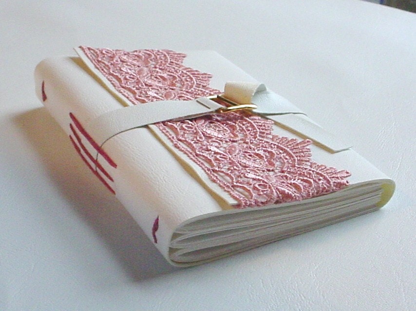 Birthday Gift - Faux Leather Journal/Notebook - White and Pink