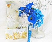 Turquoise Teal Blue Bridal Bouquet Feather Bling Wedding Flowers