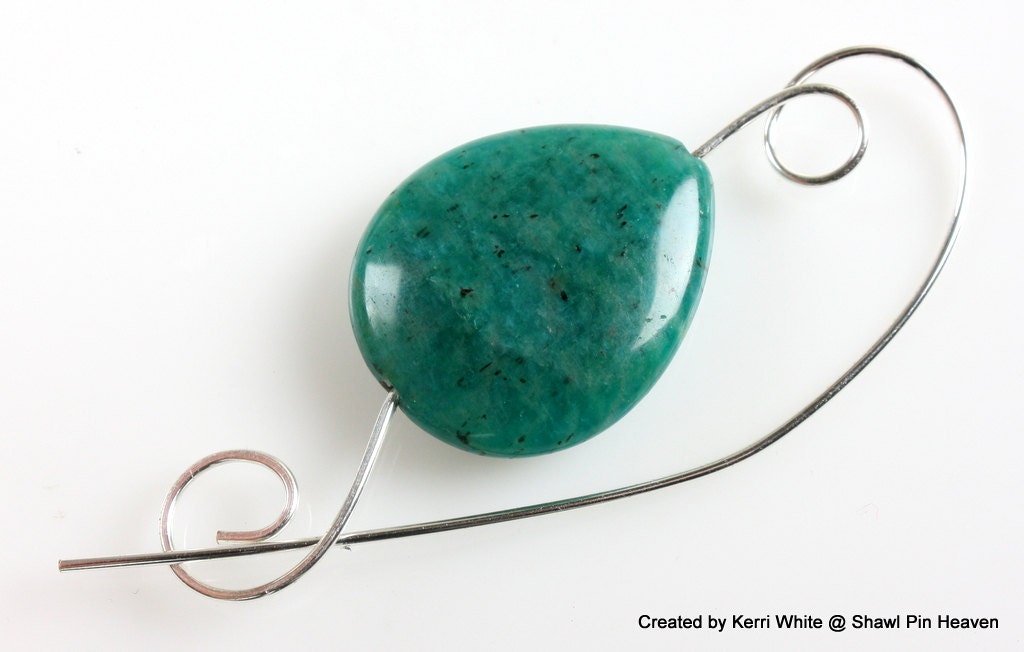 Shawl Pin, Scarf Pin, Brooch - Amazonite Teardrop