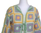 Pastel Sweater Granny Squares, Women Crochet Sweater, Size Large