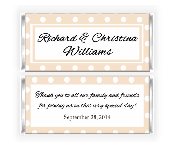 Tan and White Polka Dot Wedding Candy Bar Wrapper -  Personalized Printable PDF File