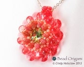 Tangerine Crystal Dahlia Flower Beaded Pendant